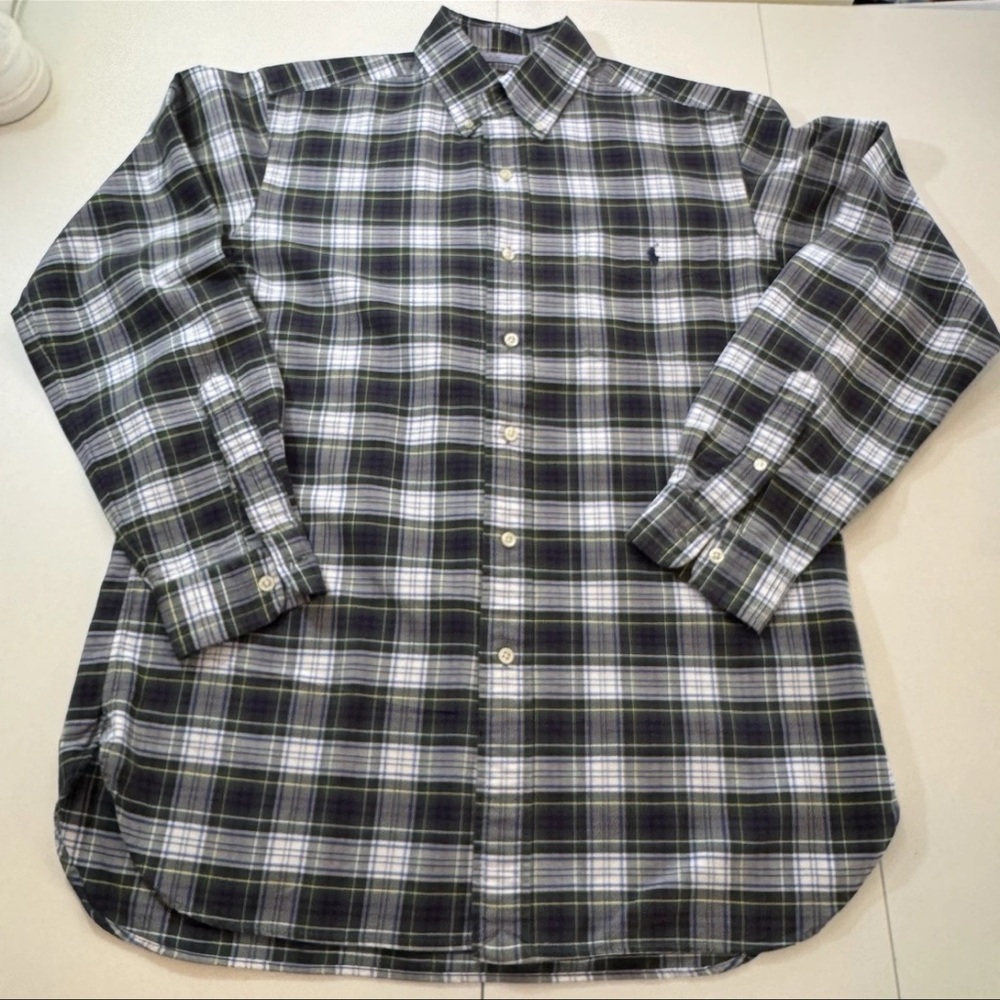 Ralph Lauren Men’s Long Sleeve Button Down Medium Plaid Shirt Cotton pocket